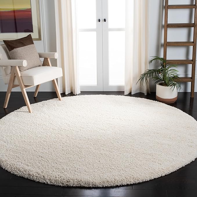 SAFAVIEH Milan Shag Collection Area Rug - 10' Round, Ivory, Solid Design, Non-Shedding & Easy Care, 2-inch Thick Ideal for High Traffic Areas in Living Room, Bedroom (SG180-1212)