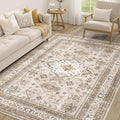 Vintage Living Room Area Rug 7x9 - Large Soft Washable Oriental Traditional Distressed Farmhouse Rugs for Bedroom - Indoor Floor Accent Carpet for Home Office House Decor - Beige