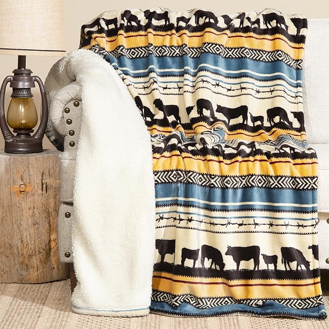 CARSTENS, INC. Ultra Premium Super Soft Plush Sherpa Fleece Oversized Throw Blanket 54" x 68", Morning on The Farm