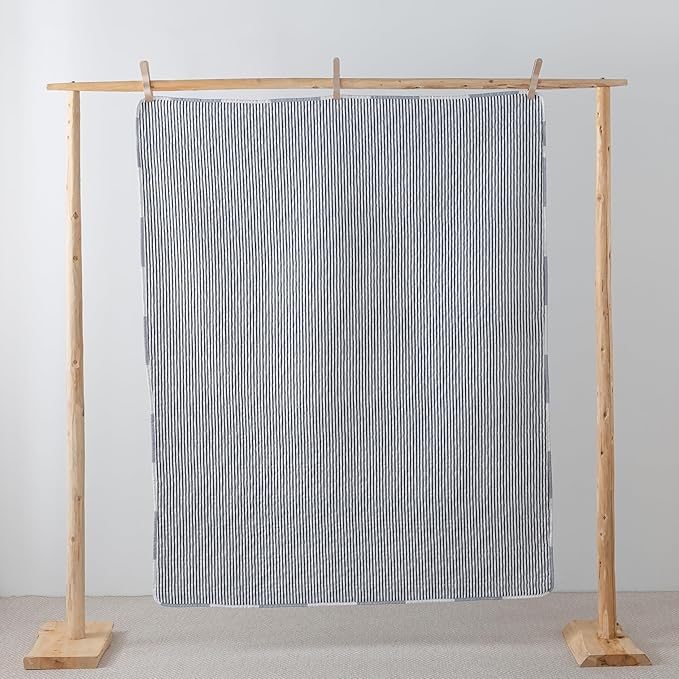 Soul & Lane Checks and Stripes 50" x 60" Blue Buffalo Check Throw: Lap Quilted Blanket, Blue and White Lightweight Couch Quilt, Checkered Coverlet, Plaid Winter Outdoor Quilted Throw Blanket
