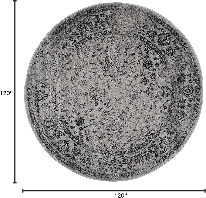 SAFAVIEH Adirondack Collection Area Rug - 10' Round, Grey & Black, Distressed Vintage Floral Design, Non-Shedding & Easy to Clean, Ideal for Living Room, Bedroom, Dining Space (ADR109B)
