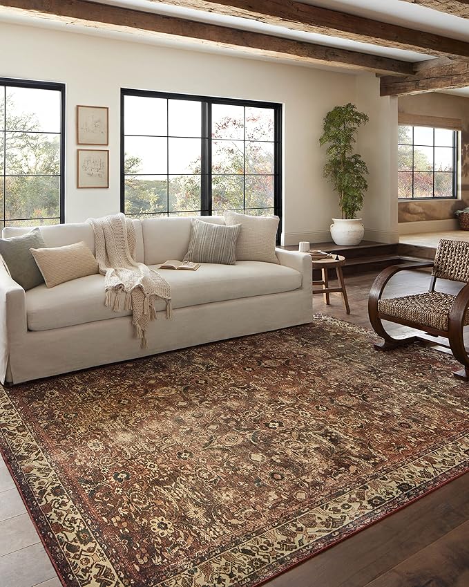Loloi Magnolia Home by Joanna Gaines Banks Collection BAN-04 Brick/Ivory 2'-3" x 3'-9" .13" Pile Height, Machine Washable, Accent Rug