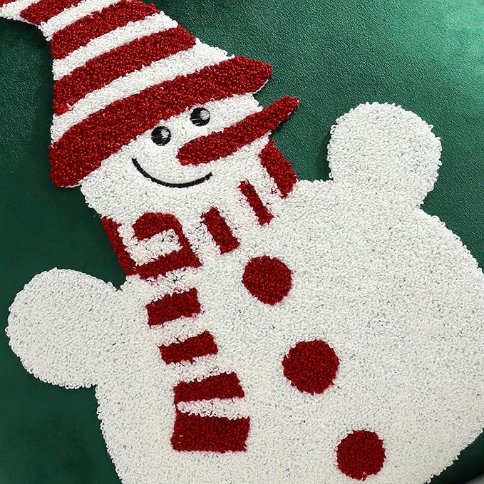 LUOYEHK Christmas Snowman Pillow Covers 18x18 Set of 2 Velvet Green Pillow Cases Winter Holiday Embroidered Cushion Covers for Couch Sofa Bed