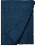 Sticky Toffee Cotton Throw Blanket 60x50 in – Soft Lightweight Woven Blue Blanket for Couch or Bed, Herringbone Weave, Boho Farmhouse Style