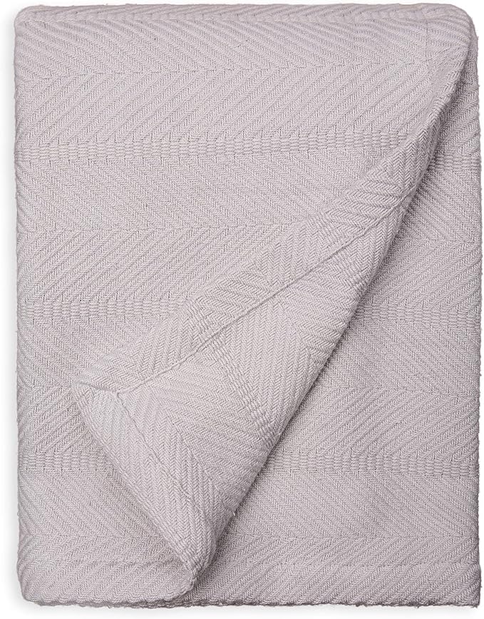 Sticky Toffee Cotton Throw Blanket 60x50 in – Light Gray Woven Lightweight Blanket for Couch or Bed, Soft Herringbone Weave, Boho Farmhouse Style