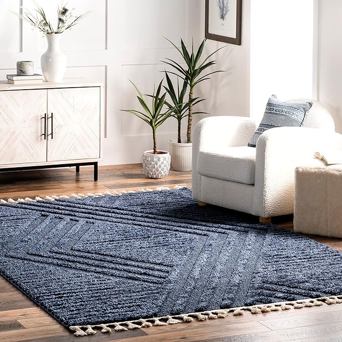 nuLOOM Risette Blue, 6'7" x 9', Geometric, Soft and Textured, High Traffic, Stain Resistant, Easy Clean, Durable Area Rug for Bedroom, Living Room, Dining Space, Den, Foyer, Entryway