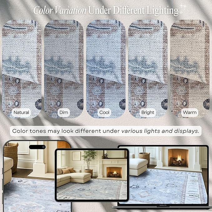 Fame Rugs Gray Modern Oushak Rug 2'6"x7', Washable Vintage Turkish Colorful Oriental Antique Inspired Foldable Small Runner Rugs, Luxury Living Room Bedroom (Gbeige, 2'6" x 7')