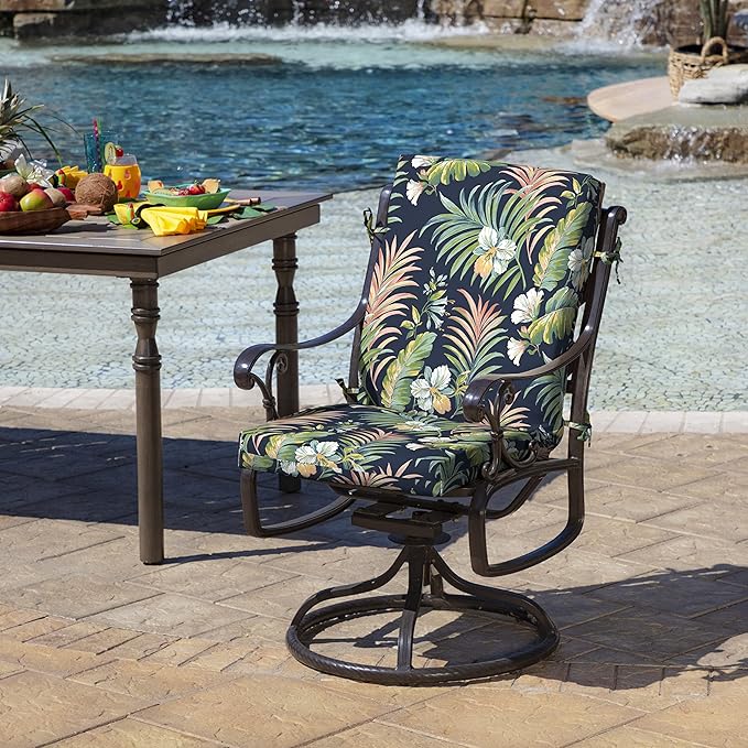 Arden Outdoor Dining Chair Cushion, 2 Pack, 20 x 20, Rain-Proof, Fade Resistant, Simone Blue Tropical