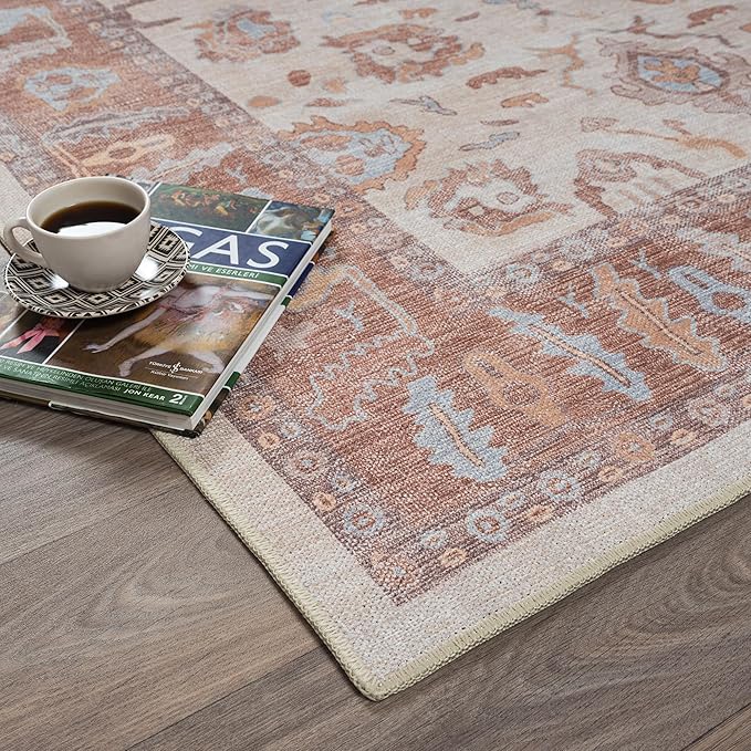 Fame Rugs Brown Modern Oushak Rug 8x10, Vintage Turkish Colorful Oriental Washable Antique Inspired Large Area Rugs, Luxury Living Room Bedroom (383BB, 7'6 x 10')