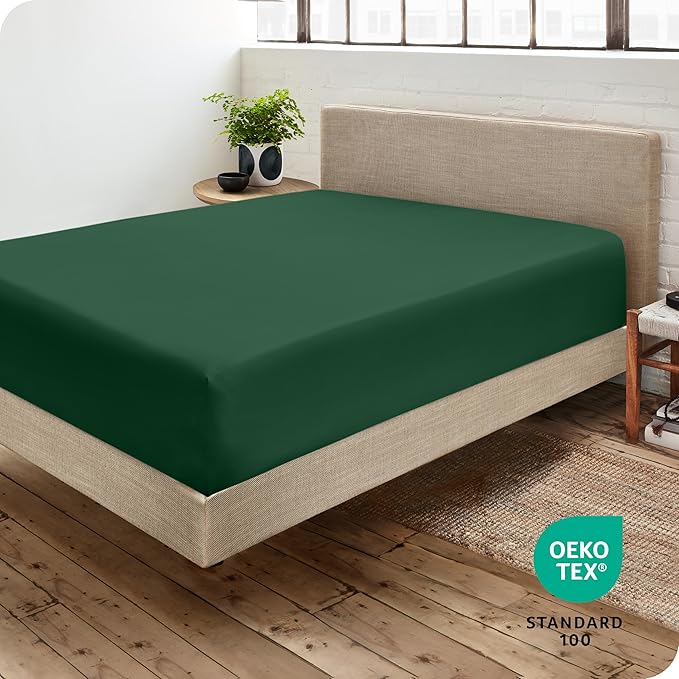 Bare Home Fitted Bottom Sheet Queen Size - Premium 1800 Microfiber - Ultra-Soft Hotel Luxury - Deep Pocket - Durable and Long Lasting (Queen, Forest Green)