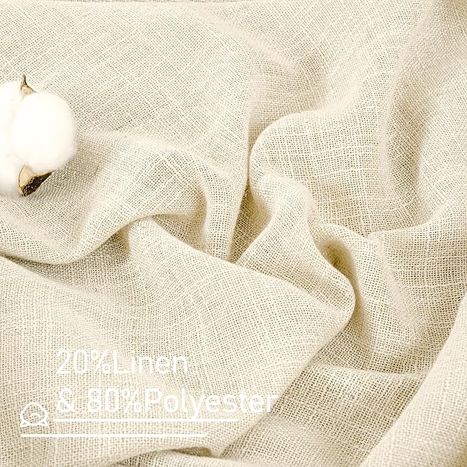 LAMIT 54 Inch Semi Sheer Window Linen Curtains, Light Filtering Panels Back Tab and Rod Pocket Neutral Drapes for Bedroom/Small Window, Beige, 2 Panels, 34 x 54 Inch