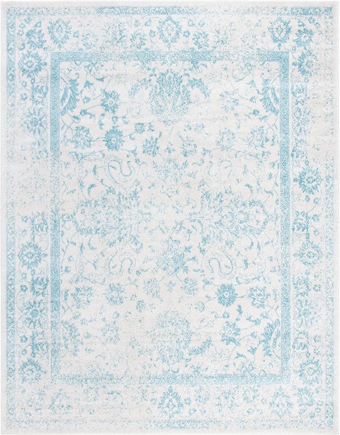 SAFAVIEH Area Rug 8x10 - Adirondack Collection - Large - Ivory & Light Blue, Distressed Vintage Floral Design, Non-Shedding & Easy to Clean, Ideal for Living Room, Bedroom, Dining Space (ADR109L)
