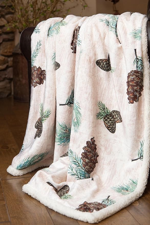CARSTENS, INC. Ultra Premium Super Soft Plush Sherpa Fleece Oversized Throw Blanket 54" x 68", Pinecone