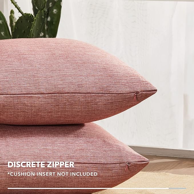Deconovo Decorative Throw Pillow Covers - Set of 4 Soft Linen Cushion Covers, 20x20 Inch, Green & Machine Washable Pillowcases for Sofa, Bedroom, Living Room Décor, Mahogany Red