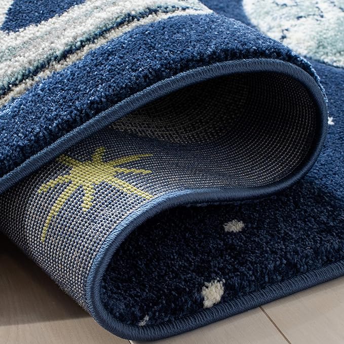 SAFAVIEH Carousel Kids Collection Area Rug - 2'3" x 6' Runner, Navy/Ivory, Geometric Design, Ideal for High Traffic Areas in Living Room, Bedroom, Dining (CRK103N)