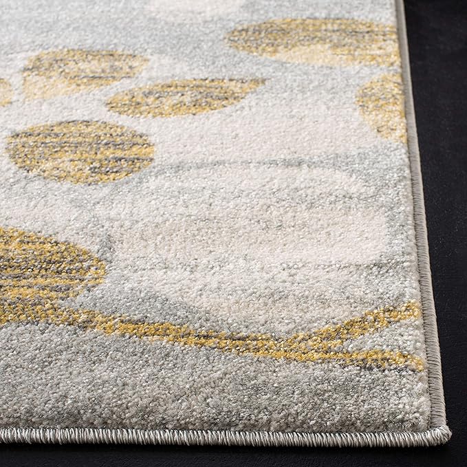 SAFAVIEH Evoke Collection 2'2" x 9' Grey / Gold EVK236P Floral Non-Shedding Living Room Entryway Foyer Hallway Bedroom Runner Rug