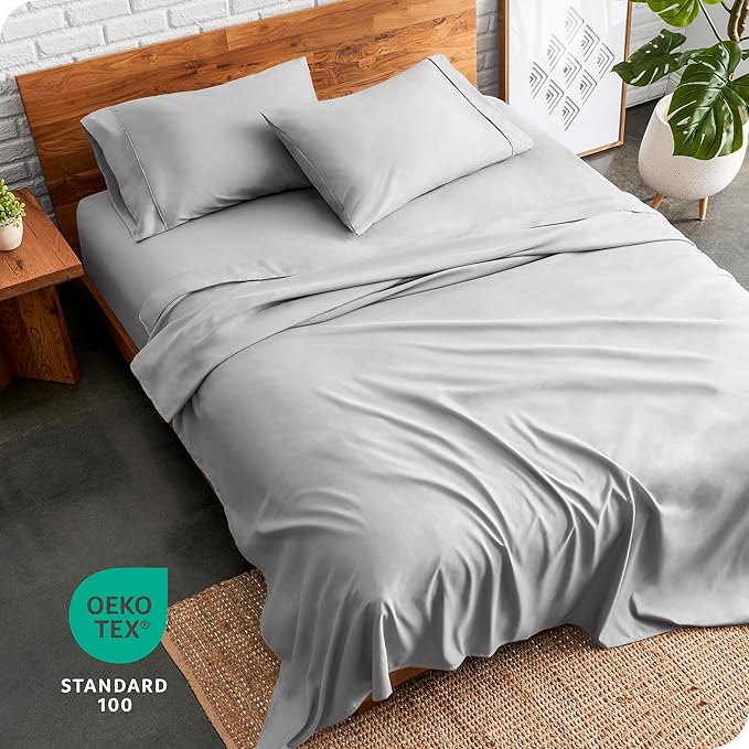 Bare Home Short Queen Sheet Set - 1800 Ultra-Soft Microfiber - Double Brushed - Deep Pockets - Easy Fit - 4 Piece Set - Bed Sheets (Short Queen, Light Grey)