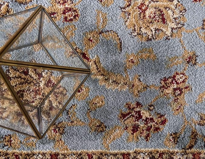Unique Loom Voyage Collection Traditional Oriental Classic Intricate Design Area Rug (9' 0 x 12' 0 Rectangular, Light Blue/Gold)
