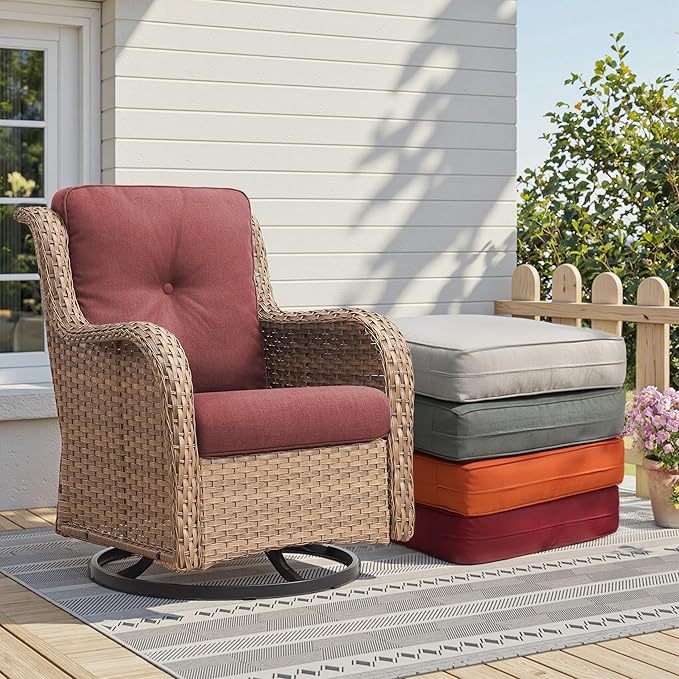 Patio Cushions for Outdoor Furniture - 22" x 25" x 4" UV Resistant Thick Foam Cushions Water Resistant Replacement Cushion for Outdoor Patio Furniture Chair/Sofa/Couch | Red | 3-Pack |