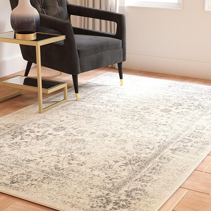 SAFAVIEH Adirondack Collection Area Rug - 5'1" x 7'6", Ivory & Silver, Distressed Vintage Floral Design, Non-Shedding & Easy to Clean, Ideal for Living Room, Bedroom, Dining Space (ADR109C)