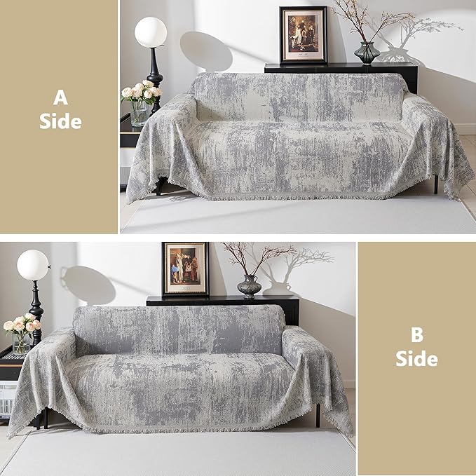 MEETSKY Couch Cover Sofa Cover Washable, Geometric Abstract Geometric Boho Sofa Covers for 2 Cushion Couch Sofa, Sofa Slipcover Love seat Pet Couch Covers for Sectional Sofa, 71" x 118", Light Grey