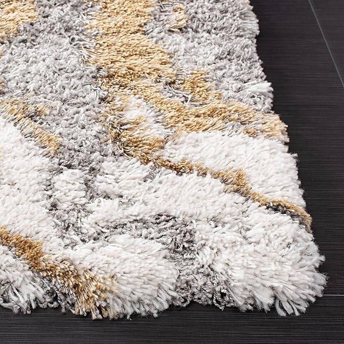 SAFAVIEH Horizon Shag Collection Area Rug - 9' Square, Grey & Gold, Modern Abstract Design, Plush 2.5-inch Thick, Ideal for High Traffic Areas in Living Room, Bedroom, Dining (HZN890D-9SQ)