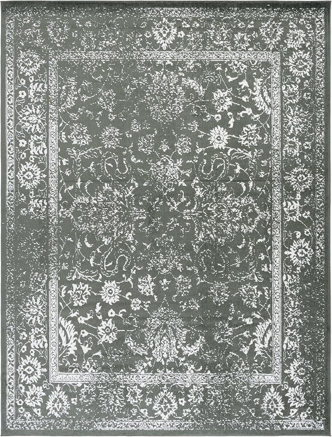 SAFAVIEH Area Rug 8x10 - Adirondack Collection - Large - Dark Green & Ivory, Distressed Vintage Floral Design, Non-Shedding & Easy to Clean, Ideal for Living Room, Bedroom, Dining Space (ADR109Y)