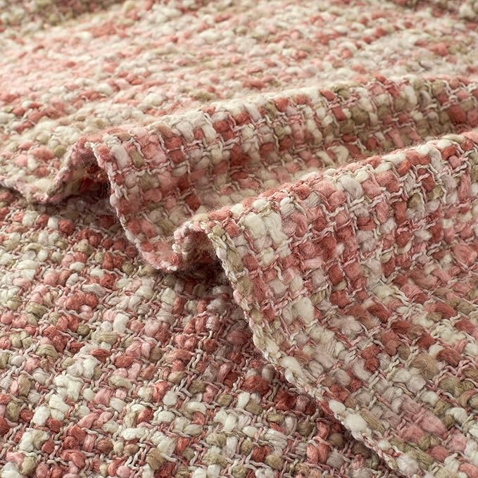 Multi-Color Light Pink Cable Knitted Throw Blanket for Couch,50"X60" Boho Style Textured Blankets for Home Decor,Super Soft Warm Cozy Chunky Knit Blanket with Decorative Tassels for Bed