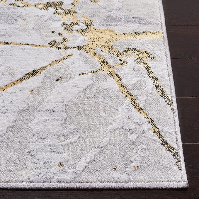 SAFAVIEH Amelia Collection Accent Rug - 3' x 5', Grey & Gold, Modern Abstract Design, Non-Shedding & Easy Care, Ideal for High Traffic Areas in Entryway, Living Room, Bedroom (ALA293G)