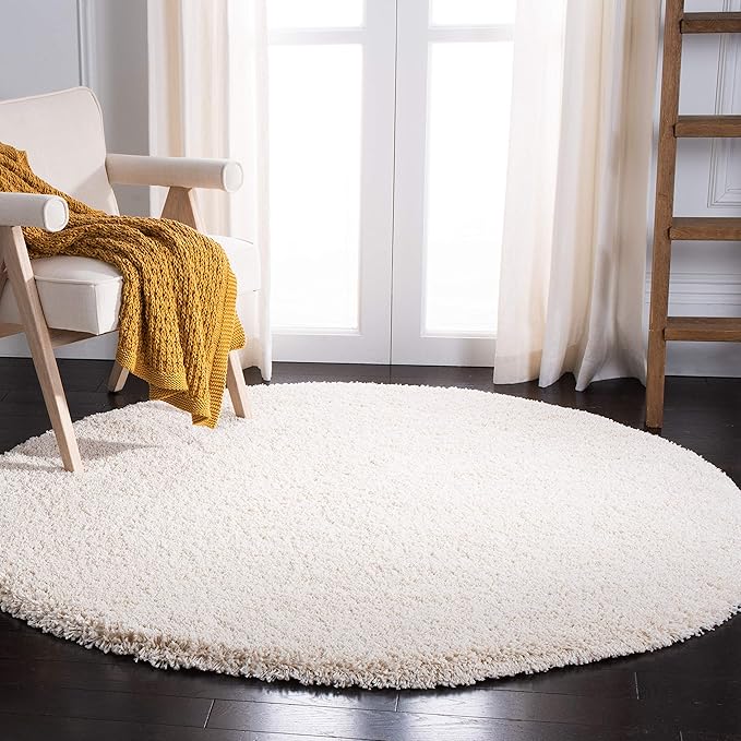SAFAVIEH Milan Shag Collection 4' Round Ivory SG180 Solid Non-Shedding Living Room Bedroom Dining Room Entryway Plush 2-inch Thick Area Rug