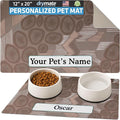 Drymate Personalized Pet Bowl Placemat, Custom Dog & Cat Food Feeding Mat - Absorbent Fabric, Waterproof Backing - Machine Washable/Durable (USA Made) (12" x 20") (Abstract Lines Grey)