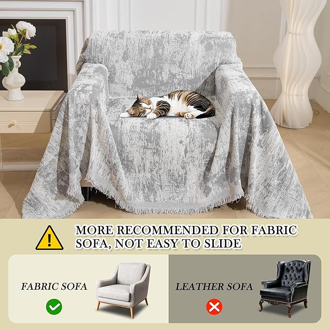 MEETSKY Small Couch Cover Oversized Chair Cover Washable, Chenille Soft Throws Cover for Single Sofa, Abstract Geometric Sofa Slipcover Multi-Use Furniture Protector for Dogs, 71" x 91", Light Grey
