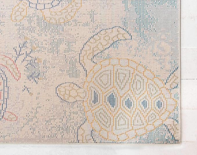 Unique Loom Positano Collection Coastal Modern Turtles Beige Area Rug (5' x 8')