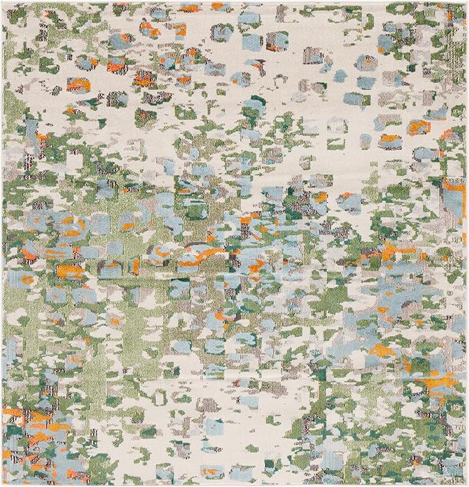 SAFAVIEH Monaco Collection Area Rug - 6'7" Square, Sage & Rust, Abstract Watercolor Design, Non-Shedding & Easy Care, Ideal for High Traffic Areas in Living Room, Bedroom, Dining (MNC225W-7SQ)