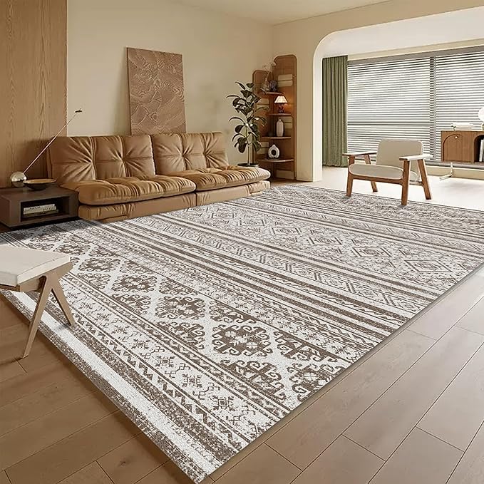 RUGSURE Washable Area Rugs 9' x 12' - 1/6 Thick - Moroccan-Inspired -Stain & Water Resistant Non-Slip - Resistant Rug for Living Room, Bedroom, Nursery, Pet & Child Friendly (Brown)