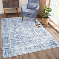 Bloom Rugs Washable Non-Slip 8' x 10' Rug - Ivory/Denim Blue Traditional Medallion Area Rug for Living Room, Bedroom, Dining Room, and Kitchen - Exact Size: 8' x 10'