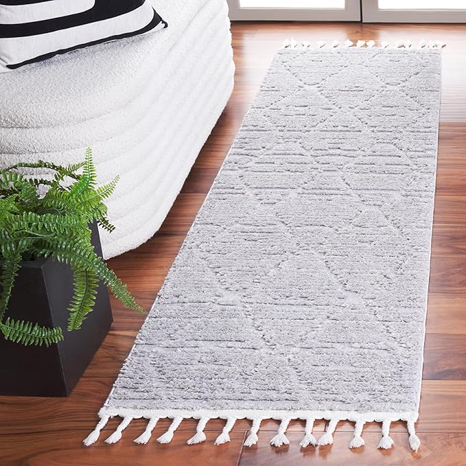 SAFAVIEH Marrakesh Collection Runner Rug - 2'2" x 6', Grey, Moroccan Boho Tribal Tassel Design, Non-Shedding & Easy Care, Ideal for High Traffic Areas in Living Room, Bedroom (MRK517F)