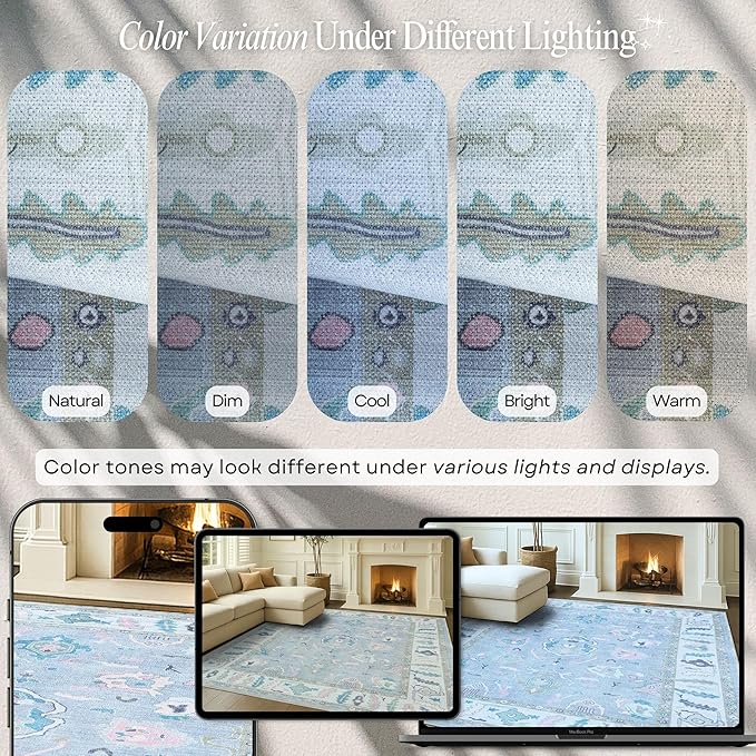 Fame Rugs Lavender Modern Oushak Rug 6x9, Vintage Turkish Colorful Oriental Antique Inspired Washable Large Area Rugs, Luxury Living Room Bedroom (386PBL, 6' x 9')
