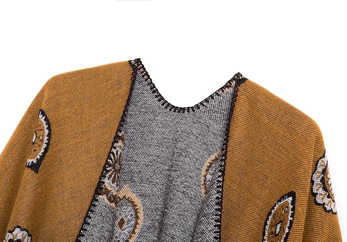 Women's Vintage Pattern Open Front Poncho Cape Shawl Winter Shawl Wraps