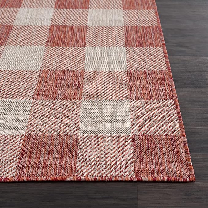 CAMILSON Outdoor Rug - Modern Area Rugs for Indoor and Outdoor Patios, Kitchen and Hallway mats - Easy Cleaning Non Shedding Washable Outside Carpet (8x10, Buffalo - Copper/Grey)