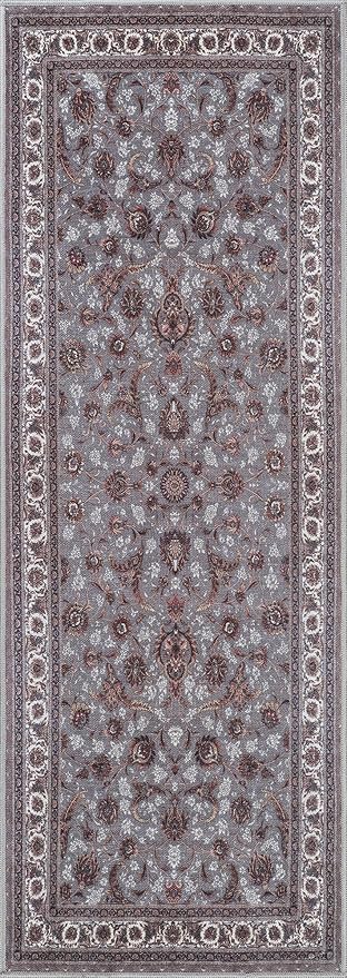 Bloom Rugs Washable Non-Slip 10 ft Runner - Slate Gray Traditional Oriental Runner for Entryway, Hallway, Bathroom, and Kitchen - Exact Size: 2.5' x 10'