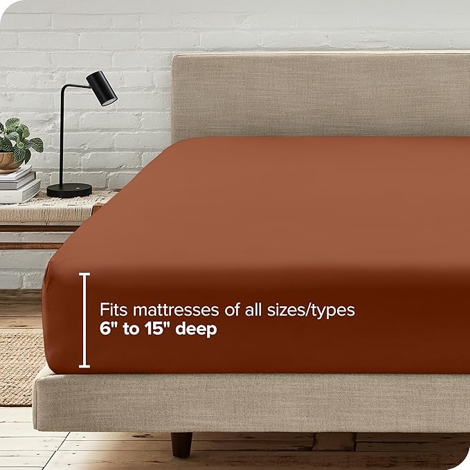 Bare Home Fitted Bottom Sheet King Size - Premium 1800 Microfiber - Ultra-Soft Hotel Luxury - Deep Pocket - Durable and Long Lasting (King, Terracotta)