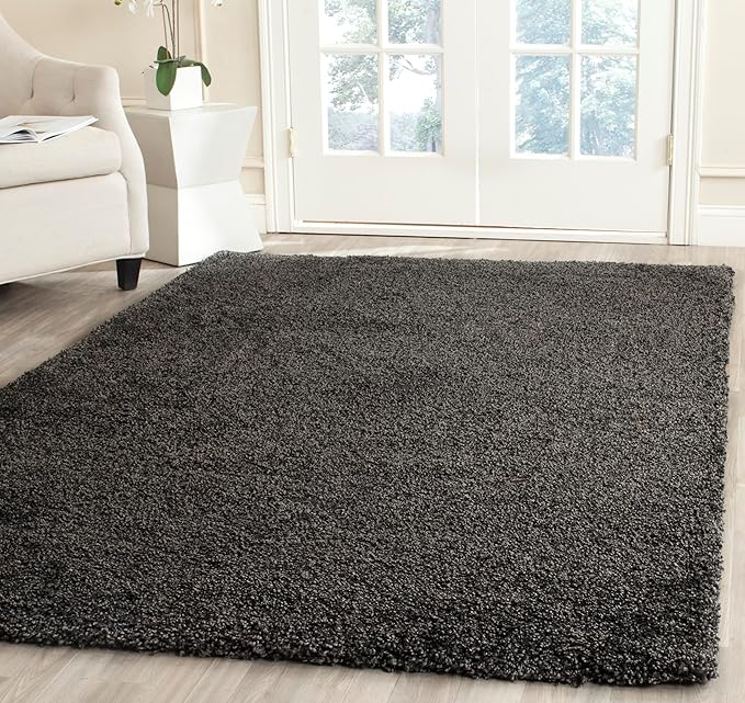 SAFAVIEH Milan Shag Collection Accent Rug - 4' x 6', Dark Grey, Solid Design, Non-Shedding & Easy Care, 2-inch Thick Ideal for High Traffic Areas in Entryway, Living Room, Bedroom (SG180-8484)