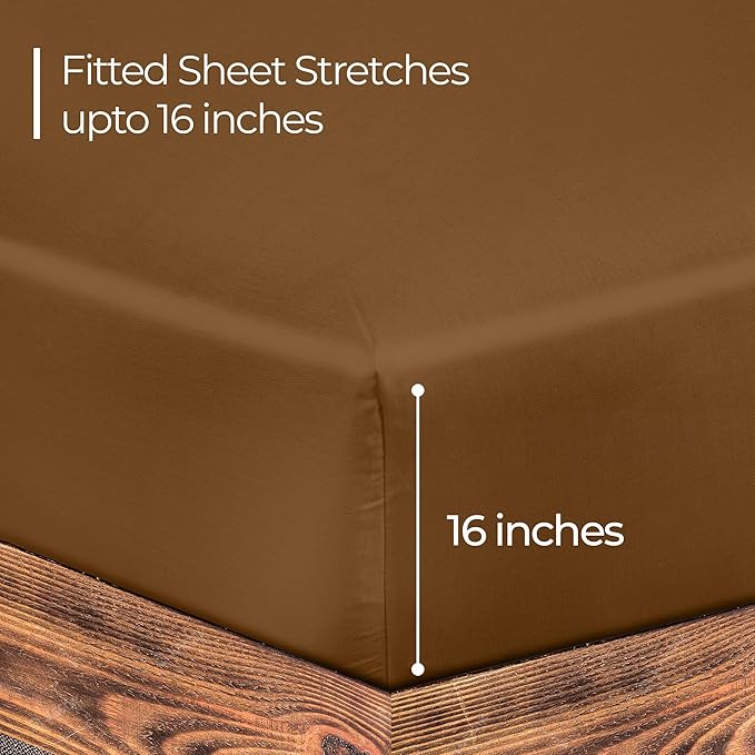 ROYALE LINENS 300 Thread Count 100% Long Staple Combed Cotton Fitted Sheet Queen - Super Soft Deep Pocket Bottom Sheet - Fitted Sheets Only - Elastic Sheets (Queen, Chocolate)