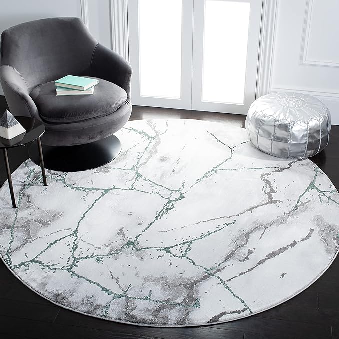 SAFAVIEH Craft Collection Area Rug - 4' Round, Grey & Green, Modern Abstract Design, Non-Shedding & Easy Care, Ideal for High Traffic Areas in Living Room, Bedroom (CFT877Y)
