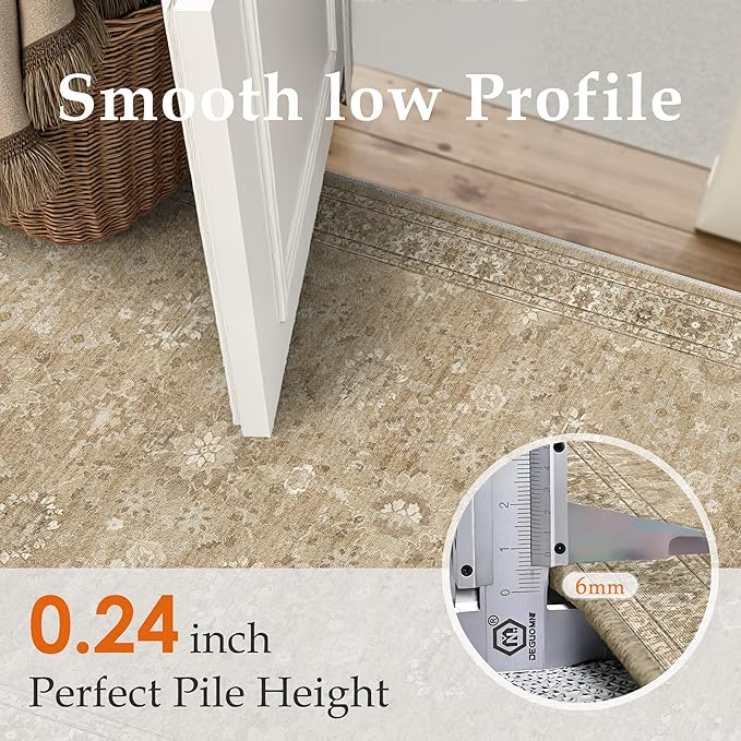 2x8 Brown Runner Rug Hallway Non Slip Kitchen Vintage Distressed Long Carpet Indoor Machine Washable Traditional Floral Bedroom Accent Throw Rug for Office Laundry Bathroom Dining Living Room