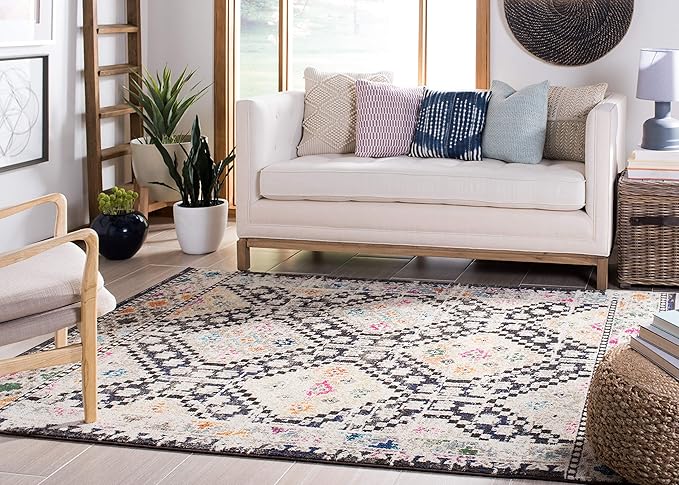 SAFAVIEH Madison Collection X-Large Area Rug - 12' x 15', Black & Yellow, Boho Diamond Distressed Design, Non-Shedding & Easy Care, Ideal for High Traffic Areas in Living Room, Bedroom (MAD418Z)