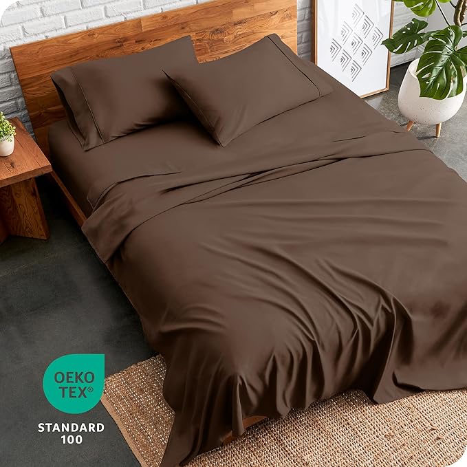 Bare Home Full XL Sheet Set - Luxury 1800 Ultra-Soft Microfiber Extra Long Bed Sheets - Double Brushed - Deep Pockets - Easy Fit - 4 Piece Set - Bedding Sheets & Pillowcases (Full XL, Cocoa)