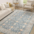 Vintage Living Room Area Rug 5x7 - Large Soft Washable Oriental Traditional Distressed Farmhouse Rugs for Bedroom - Indoor Floor Accent Carpet for Home Office House Decor - Dark Blue