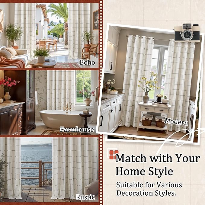 Plaid Curtains Pattern Printed 90 Inches Long - Total Linen Blackout Curtains for Living Room, Boho Grommet Drapes for Farmhouse Thermal Drapery 52x90 Inch 2 Panels, Dark Green